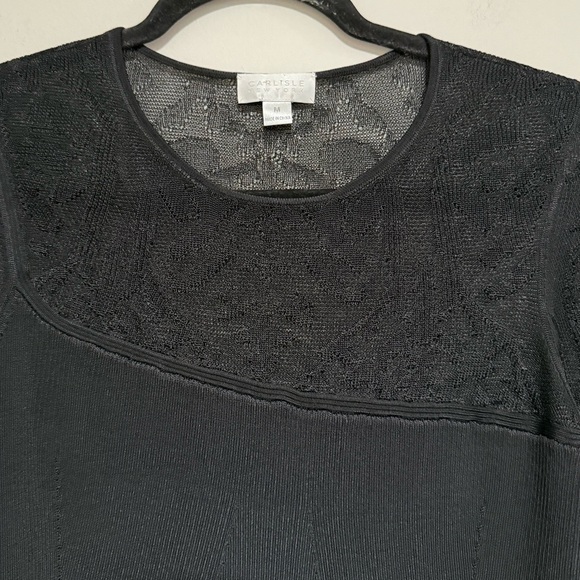 Carlisle Collection Black Lace Ribbed Knit Long Sleeve Top Size Medium - Picture 5 of 7